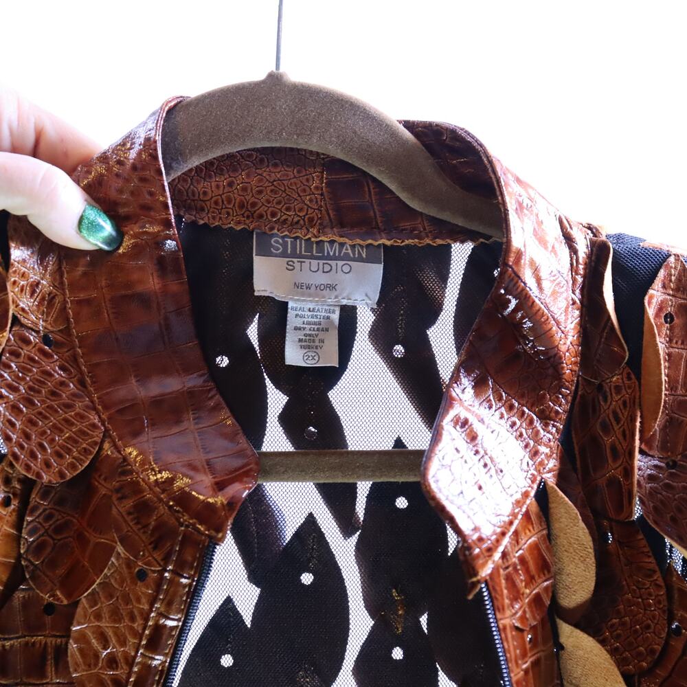 Stillman Studio Leather Leaf Jacket 2X NWT Brown Statement - Picture 5 of 7